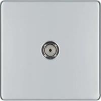 BG Electrical FPC60-01 Screwless Flat Plate Single Co-Axial Socket, Polished Chrome