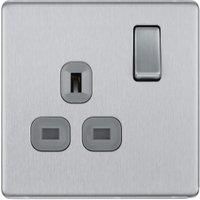 Screwless Flat Plate Brushed Stainless Steel 13A DP Switch Socket 1 Gang