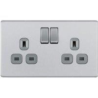 BG Electrical FBS22G-01 Double Switched Screwless Flat Plate Power Socket, Brushed Steel, 13 Amp