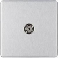 BG Electrical FBS60-01 Screwless Flat Plate Single Co-Axial Socket, Brushed Steel