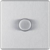 BG Electrical Screwless Flat Plate Single Dimmer Light Switch, Brushed Steel, 2-Way, 400 Watts