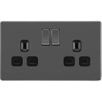 BG Electrical FBN22B-01 Double Switched Screwless Flat Plate Power Socket, Black Nickel, 13 Amp