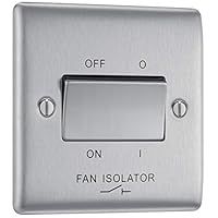 BG Electrical 3-Pole Fan Isolator Switch, Brushed Steel, 2-Way, 10AX