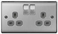 BG Electrical Double Switched Power Socket, Brushed Steel, 13 Amp