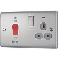 BG Electrical Switched Cooker Control Unit with a Power Indicator and Socket, 45 Amp, Brushed Steel