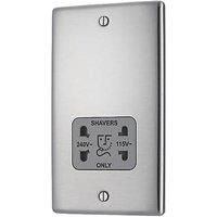 BG Electrical 115- and 230-Volts Dual Voltage Shaver Socket, Brushed Steel with Grey Insert