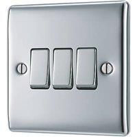 BG Electrical NPC43 Triple Light Switch, Polished Chrome, 2-Way, 10AX