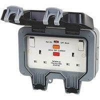Deligo  DWPS2RCD IP66 2Gang Weatherproof Outdoor RCD Double Switched Socket 13A