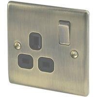 BG Electrical nab21b Single Switched Power Socket with Black Inserts, Antique Brass, 13 Amp
