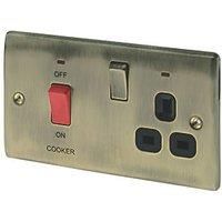 bg electrical 45 A Metal Cooker Socket Switch Unit with Neon - Antique Brass