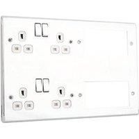 British General Nexus Metal 13A 4-Gang DP Combination Plate Polished Chrome with White Inserts (3112F)