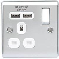 BG Electrical npc21u2w Single Switched Fast Charging Power Socket with USB Charging Ports, 13 A, Polished Chrome, 4.0 cm*3.0 cm*4.0 cm