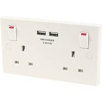 BG 922U3 White 13 Amp 2 Gang Switched Plug Socket with 2 USB Sockets 3.1A