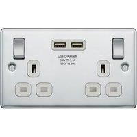 BRITISH General 13A Polished Chrome Double Switched + Power Socket 2x USB 3.1A
