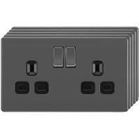 BG 13A Screwless Flat Plate Double Switched Power Socket Double Pole 5 Pack - Black Nickel