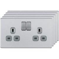 BG Screwless Flat Plate Brushed Stainless Steel 13A DP Switch Socket 2 Gang T...