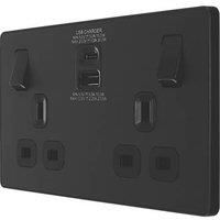 BG Electrical Evolve Double Switched Power Socket with USB C (30W) and USB A (2.1A) Charging Ports (3.1A), 13A, Matt Black