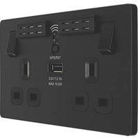 BG Electrical Evolve Wi-Fi Extender Double Switched Power Socket with USB Charging Port, 13A, Matt Black