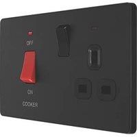 BG Electrical Evolve Cooker Control Socket, Double Pole Switch with LED Power Indicators, 13A, Matt Black