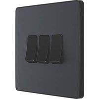 BG Electrical Evolve Triple Light Switch, 20A, 2 Way, Matt Grey