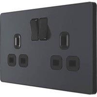 BG Electrical Evolve Double Switched Power Socket, 13A, Matt Grey