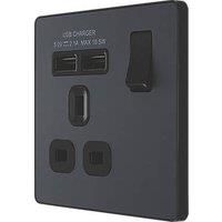 BG Electrical Evolve Single Switched Power Socket + 2 USB Charging Ports (2.1A), 13A, Matt Grey