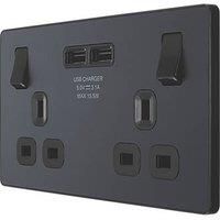 BG Electrical Evolve Double Switched Power Socket with 2 USB Charging Ports (3.1A), 13A, Matt Grey