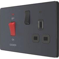 BG Electrical Evolve Cooker Control Socket, Double Pole Switch with LED Power Indicators, 13A, Matt Grey