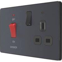 BG Electrical Evolve Cooker Control Socket, Double Pole Switch with LED Power Indicators, 13A, Matt Grey