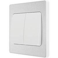 BG Electrical Evolve Double Light Switch, 20A, 2 Way, Wide Rocker, Brushed Steel