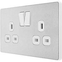 BG Electricals Evolve Double Switched Power Socket, 13A, Brushed Steel