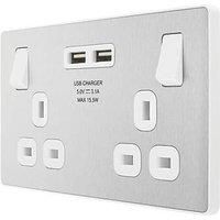 BG Electrical Evolve Double Switched Power Socket with 2 USB Charging Ports (3.1A), 13A, Brushed Steel