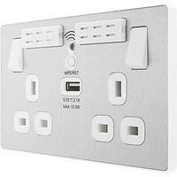 BG Electrical Evolve Wi-Fi Extender Double Switched Power Socket with USB Charging Port, 13A, Brushed Steel