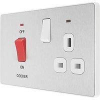 BG Electrical Evolve Cooker Control Socket, Double Pole Switch with LED Power Indicators, 13A, Brushed Steel
