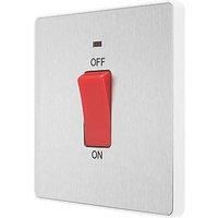 BG Electrical Evolve Double Pole Square Switch with LED Power Indicator, 45A, Brushed Steel
