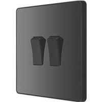 BG Electrical Evolve Double Light Switch, 20A, 2 Way, Black Chrome