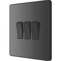 BG Electrical Evolve Triple Light Switch, 20A, 2 Way, Black Chrome