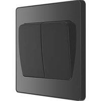 BG Electrical Evolve Double Light Switch, 20A, 2 Way, Wide Rocker, Black Chrome