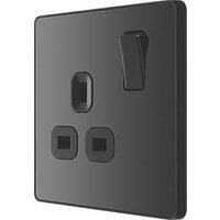 BG Electrical Evolve Single Switched Power Socket, 13A, Black Chrome