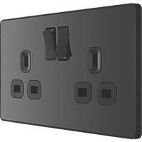 BG Electrical Evolve Double Switched Power Socket, 13A, Black Chrome