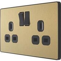 BG Electricals Evolve Double Switched Power Socket, 13A, Satin Brass