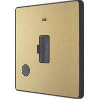 BG Evolve Unswitched 13A Fused Connection Unit with Power Led Indicator, And Flex Outlet, Satin Brass with Black Ins