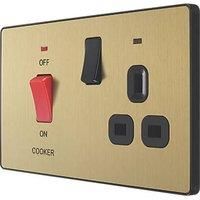BG Electrical Evolve Cooker Control Socket, Double Pole Switch with LED Power Indicators, 13A, Satin Brass