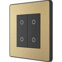 BG Electrical Evolve Double Dimmer Switch, 2-Way Push On/Off, 200W, Satin Brass