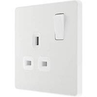 BG Electricals Evolve Single Switched Power Socket, 13A, Pearlescent White
