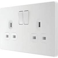 BG Electricals Evolve Double Switched Power Socket, 13A, Pearlescent White
