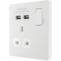 BG Electrical Evolve Single Switched Power Socket + 2 USB Charging Ports (2.1A), 13A, Pearlescent White