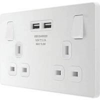 BG Electrical Evolve Double Switched Power Socket with 2 USB Charging Ports (3.1A), 13A, Pearlescent White