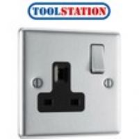 BG Brushed Steel 13A DP Black Insert Switched Socket 1 Gang