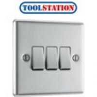 BG Brushed Steel 10A Switch 3 Gang 2 Way